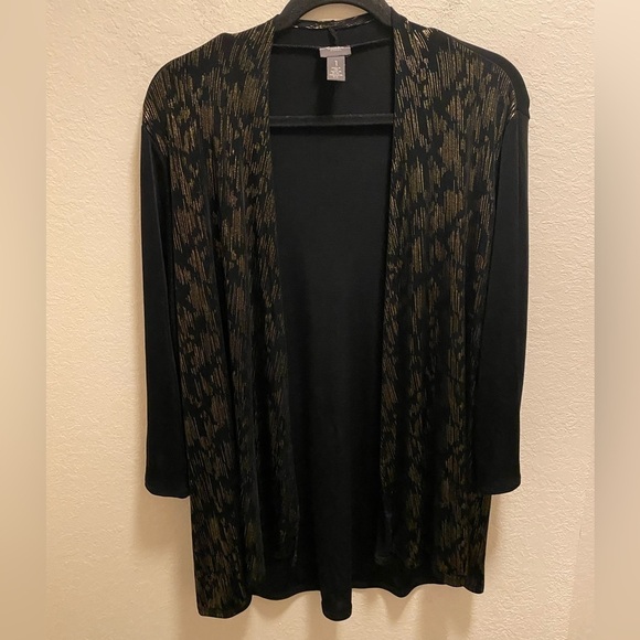 Chico's Travelers Black Open Front Cardigan With Gold Deco Print Size 1 (M) - Picture 1 of 7